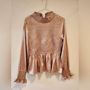 Rose gold satin peplum top